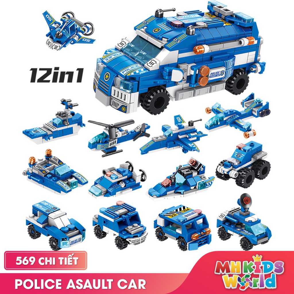 Bộ xếp hình Lego-Like Panlos 633015 mô hình xe cảnh sát 12 kiểu lắp ráp ghép hình giúp trẻ phát triển trí tuệ