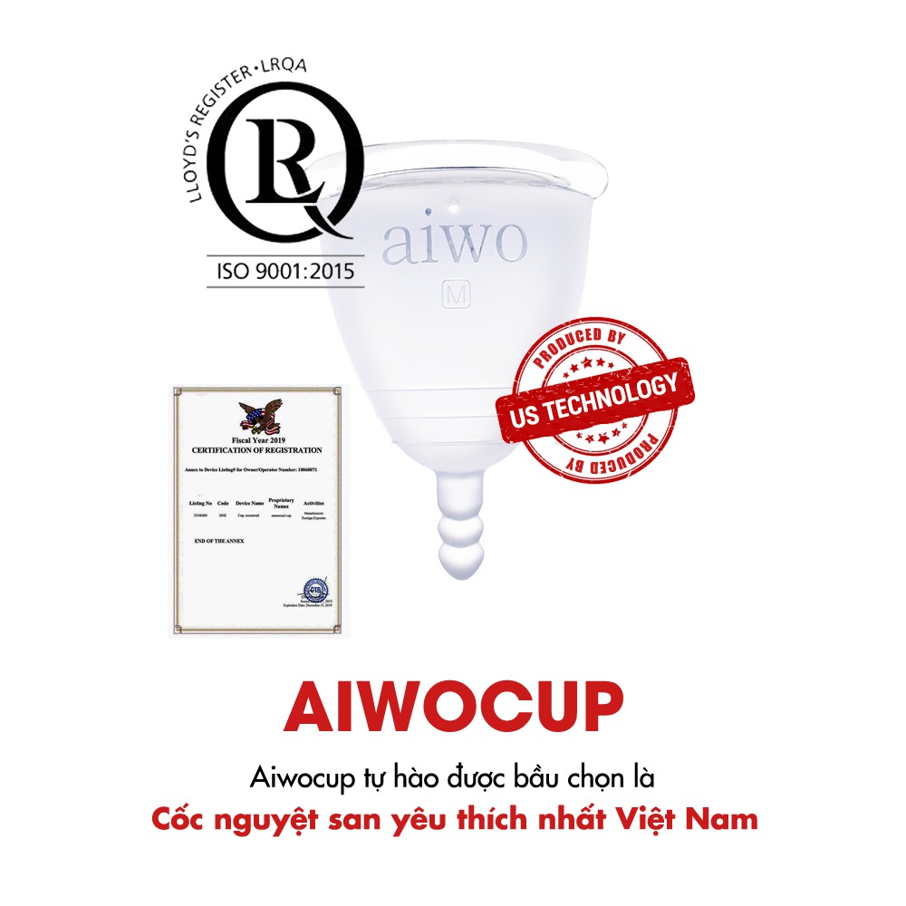   Combo 2 Cốc Nguyệt San Aiwo Nhập Khẩu Chính Hãng USA, 100% Silicol Y Tế, Chống Tràn Hiệu Quả