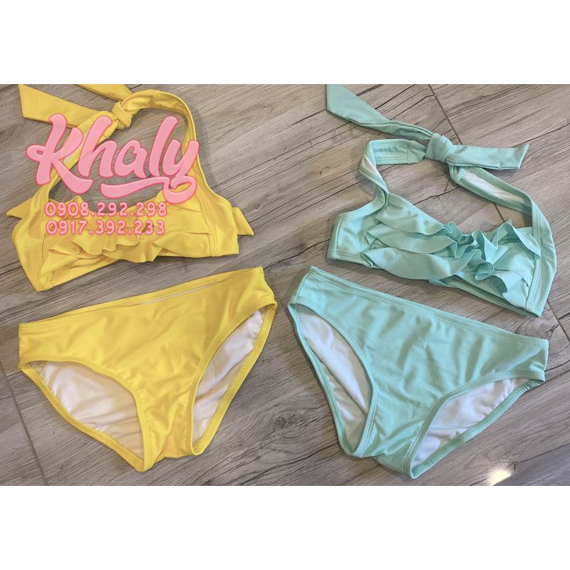 Bộ đồ bơi Bikini cột dây kiểu bèo màu vàng , xanh ngọc size M siêu hot cho bé gái