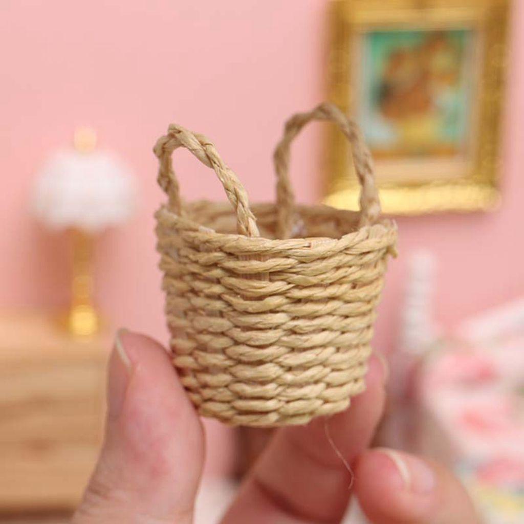 Giỏ Đan Thủ Công Bằng Gỗ Tỉ Lệ 1 / 12 Trang Trí Nhà Búp Bê