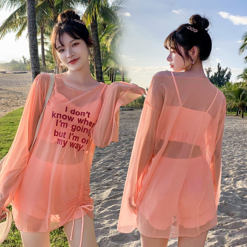 (Hàng Nhập) Đồ bơi 3 mảnh, Set bikini gồm khoác ngoài, màu quỳnh quang Neon #028288