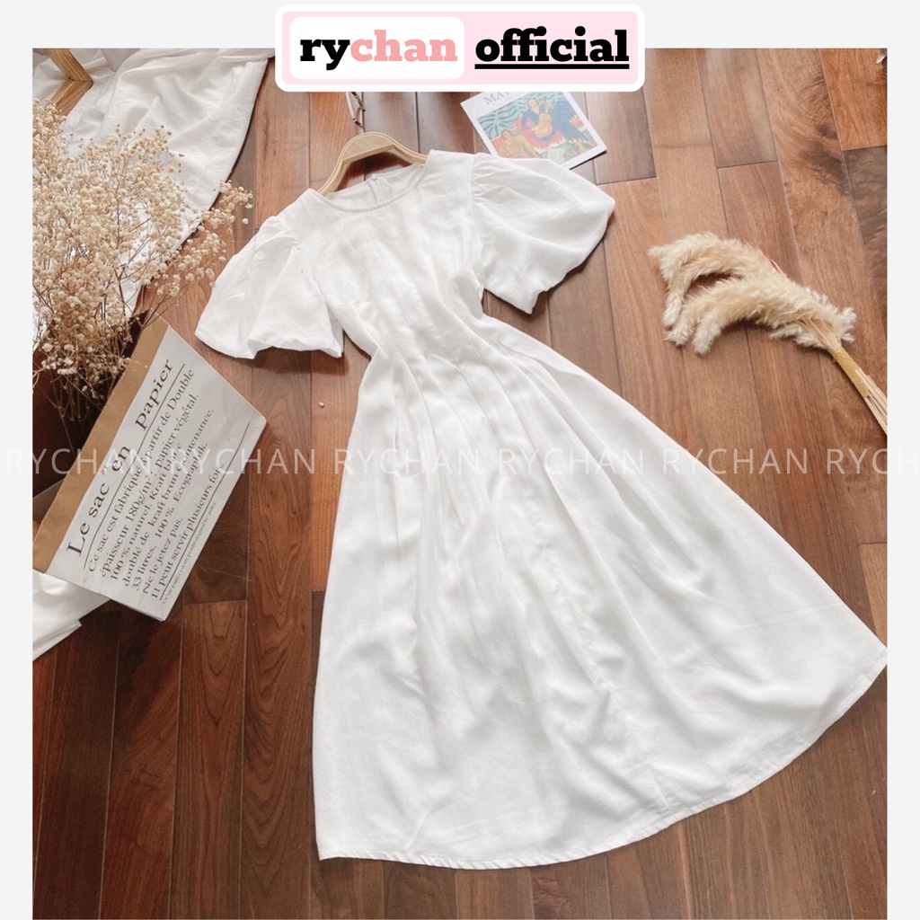 Đầm Xòe Midi Trắng Tay Phồng 2 Màu [Ảnh Thật Cuối] - DX984