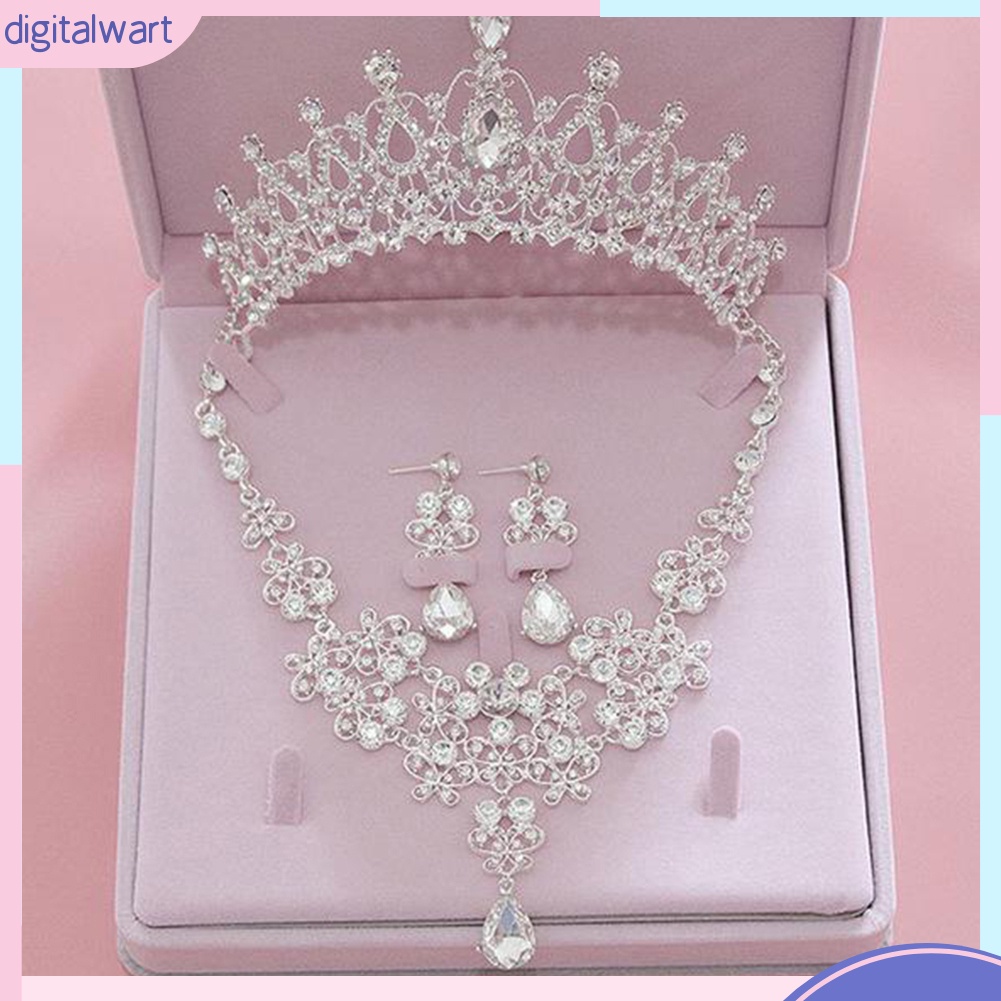 Bộ 3 Dây Chuyền Và Đôi Bông Tai Đính Đá Kiểu Dáng Thời Trang Cho Nữ