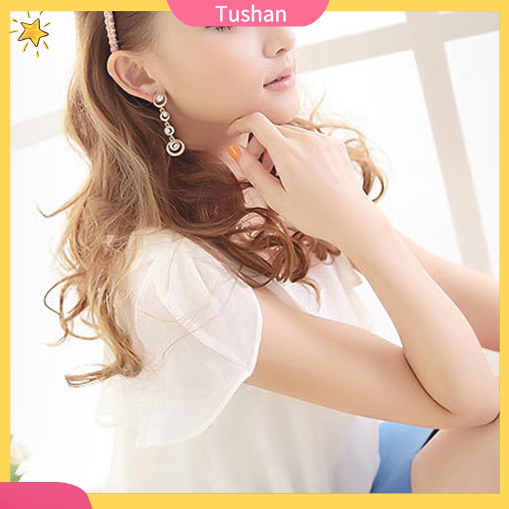 Khuyên tai nữ hình tròn lớn đính ngọc thời trang dáng dài