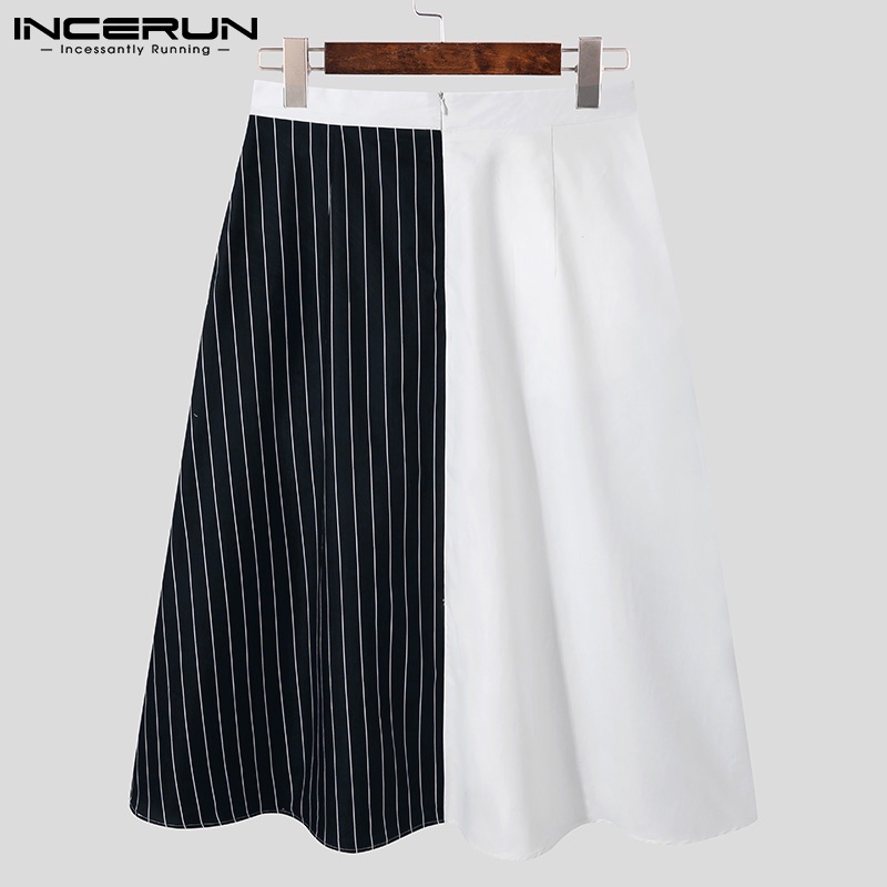 Chân váy INCERUN dài qua gối in sọc thời trang cho nam