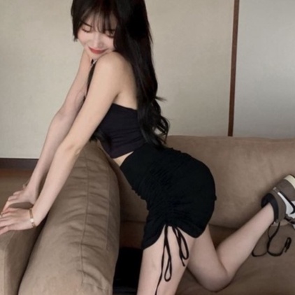 Chân váy nhún có dây rút chất vải cực kì dày dặn co giãn (có lót trong) Okella