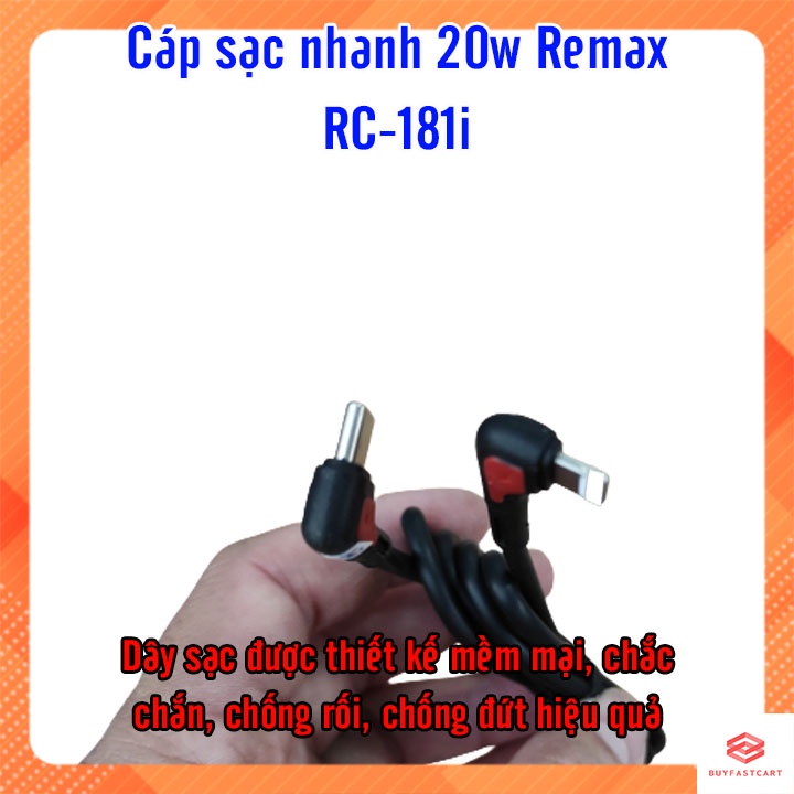 Cáp Sạc Nhanh Gaming 2 Đầu Chữ L Remax RC-181i Zenax Series Chuẩn PD Max 20W Type C ra Lighning