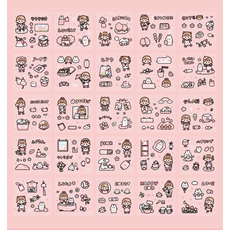 Sticker cute/Set 10 tấm hình dán dễ thương Romantic spring trang trí sổ planner bullet journal Tẻn Tẻn