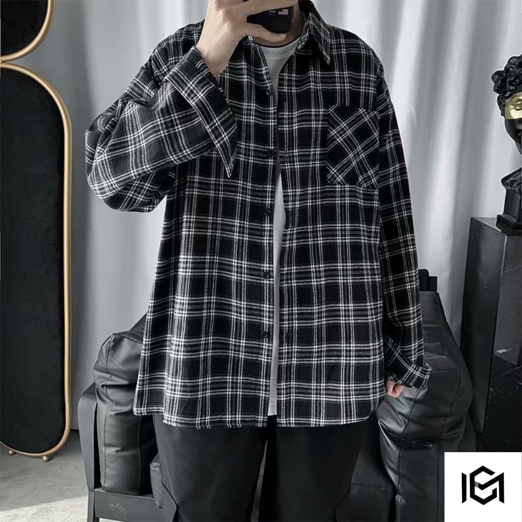 Áo sơ mi nam CHUMI dài tay form rộng unisex kẻ caro phong cách hàn quốc sm10 hottren 2022