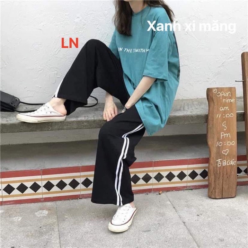 Sét áo dòng chữ + quần ống rộng 3 sọc TH6