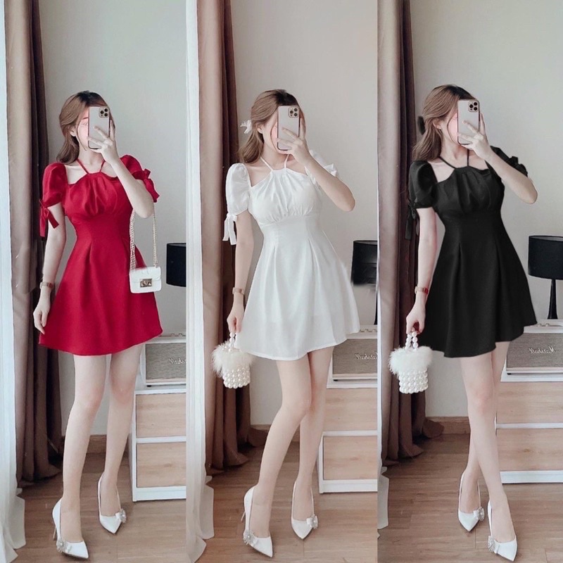 Đầm cổ yếm nơ tay chất mềm mại Đầm đi chơi sang chảnh bigsize Kim Ngân từ 50 kg đến 100 kg M/L/XL/XXL Đầm Đỏ