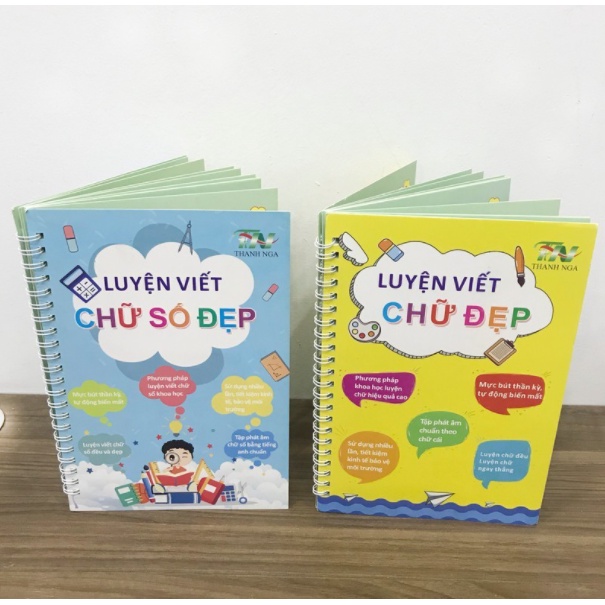 Bộ 3 Quyển Vở Tự Xóa Mực Vở Viết Thần Kì tặng kèm 2 bút và 6 ngòi cho Bé