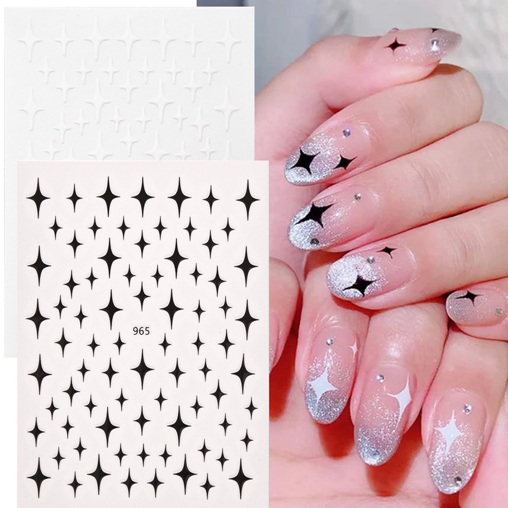 1 Tờ Nhãn Dán Móng Tay Acrylic Họa Tiết Ngôi Sao Lấp Lánh 3D DIY