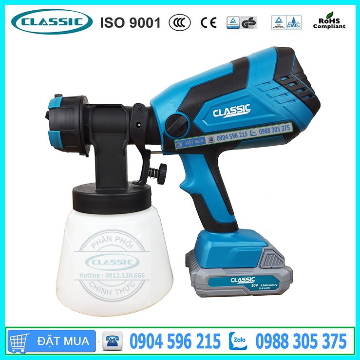 Máy phun sơn pin CLASSIC CLA 16-20V - máy phun sơn chính hãng bảo hành 12 tháng
