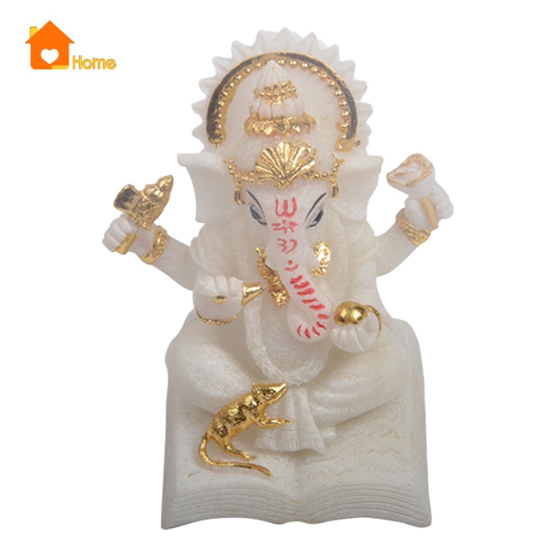 Mô Hình Tượng Thần Voi Ganesha Bằng Nhựa Resin Màu Trắng Màu Sắc