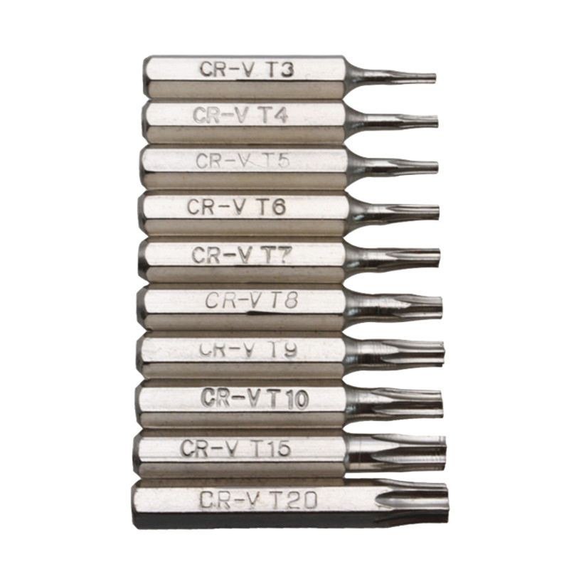 Bộ 10 Tua Vít Cr-V Đầu Torx T3 T4 T5 T6 T7 T8 T9 T10 T15 T20