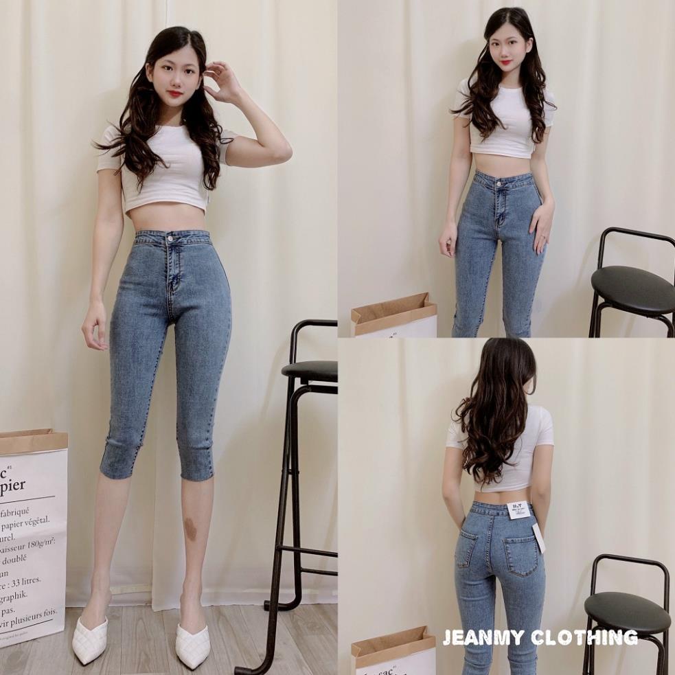 Quần jean lửng nữ lưng cao co dãn, mềm, quần chiều dài 70cm, quần Jean Skinny Bigsize Đẹp