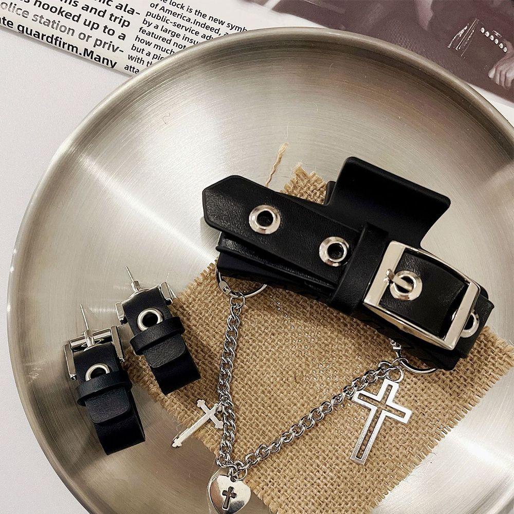 Kẹp Tóc Hình Trái Tim / Thánh Giá Màu Trơn Phong Cách Punk Đường Phố WMES15H Y2K Dành Cho Nữ