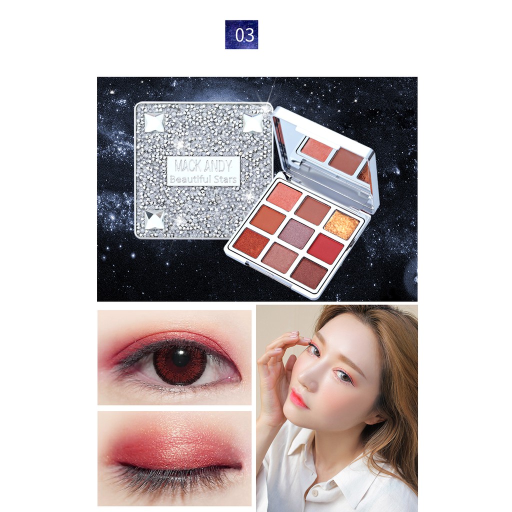 Phấn Mắt Nhũ Lì Hộp Lấp Lánh Ánh Kim Cương Mack Andy Beautiful Stars 9 Ô Màu