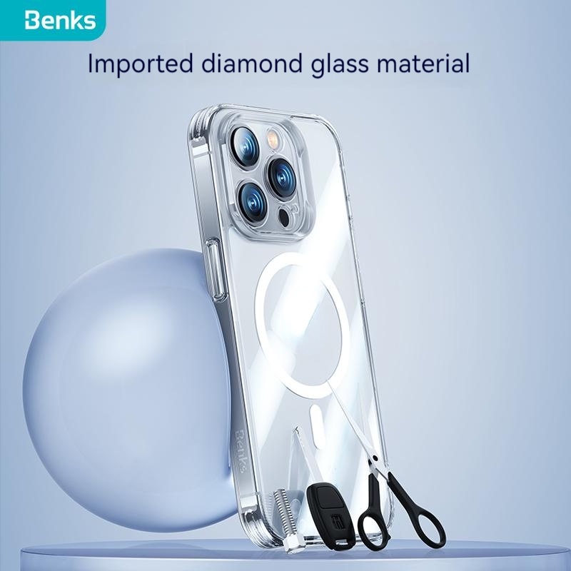 BENKS Ốp Điện Thoại Kính Viền TPU Dẻo Trong Suốt Từ Tính Chống Trầy Cho iPhone 14 Plus Pro Max