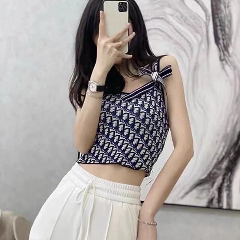 Áo Len Họa Tiết Sát Nách Thêm Phụ Kiện Dây Cột Ngoài Phong Cách Hàn Quốc | Smide Clothing