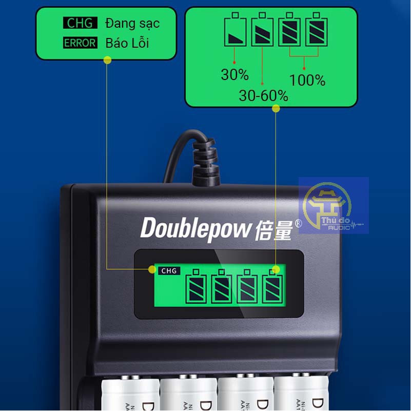 Bộ pin sạc Doublepow 3000mAh AA và Bộ Sạc Pin AA, AAA UK93B Doublepow tự ngắt khi đầy tốc độ cao