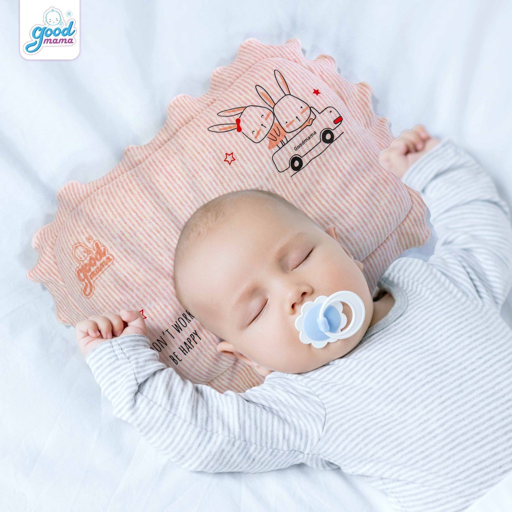 Gối cho bé sơ sinh Goodmama, gối lõm đầu 20x30cm, vải Cotton êm mềm mịn mát, thoáng khí, không vón cục