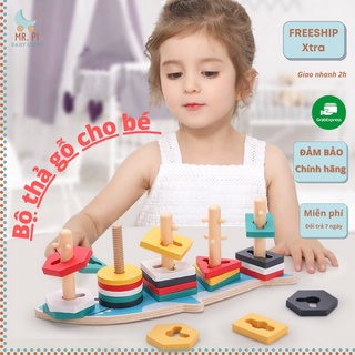 [GỖ AN TOÀN] Bộ Thả Cọc Ziczac Hình Khối, Bộ Thả Gỗ 5 Trụ và 4 Trụ, Đồ Chơi Thả Hình Gỗ Giáo Dục Sớm cho bé 2-6 Tuổi