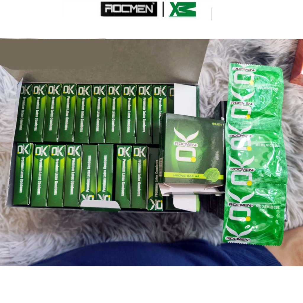 Bao cao su OK gia đình 144 cái giá rẻ Rocmen hương dâu - hương bạc hà - không mùi tuỳ chọn siêu tiết kiệm