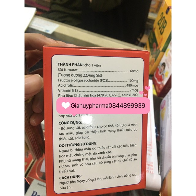 Viên uống bổ máu Femax bổ sung sắt và acid folic cho cơ thể hộp 100v