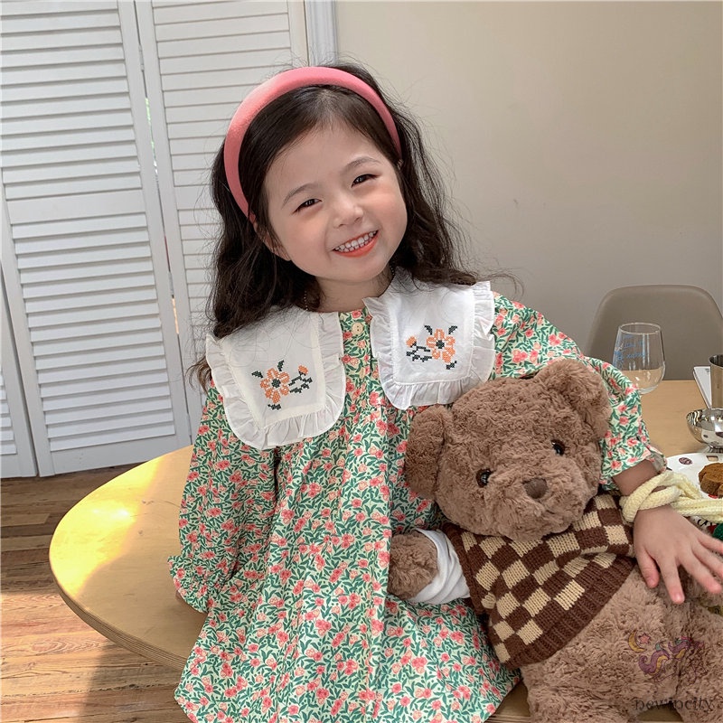 Đầm Công Chúa Thêu Hoa Phong Cách Hàn Quốc Xinh Xắn Cho Bé Gái