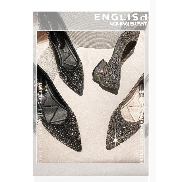 Giày Gót Thấp 3cm Mũi Nhọn Thời Trang Cho Nữ