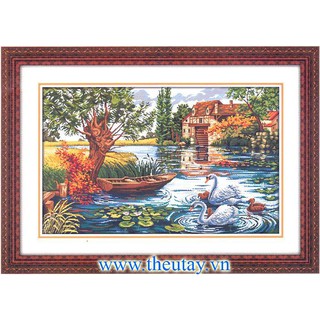 Tranh Thêu Chữ Thập 3D Hồ Thiên Nga P8314 (KHÁCH TỰ THÊU) KT:91X61CM