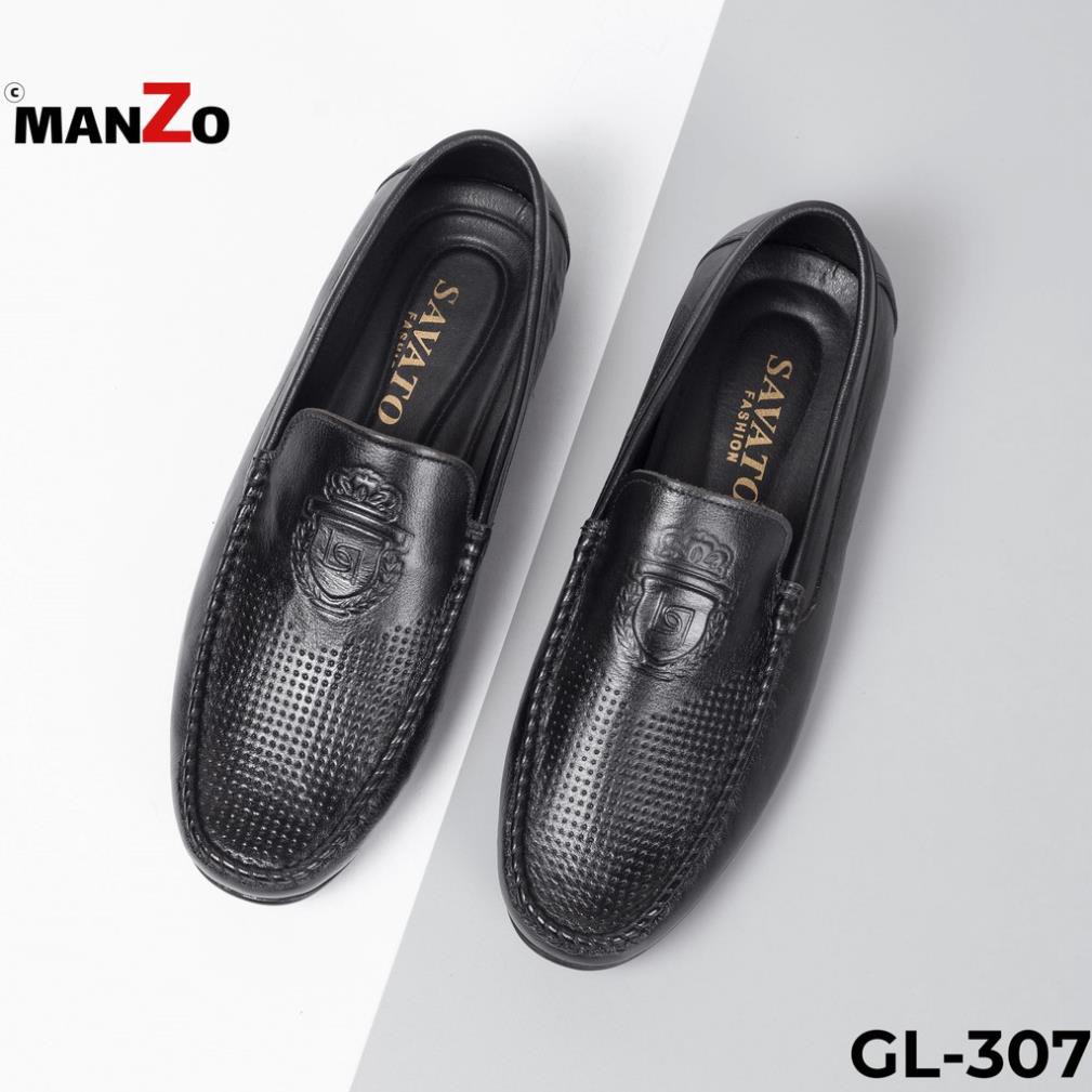 [DA THẬT] Giày lười công sở cao cấp da bò cao cấp màu đen - Manzo GL-307