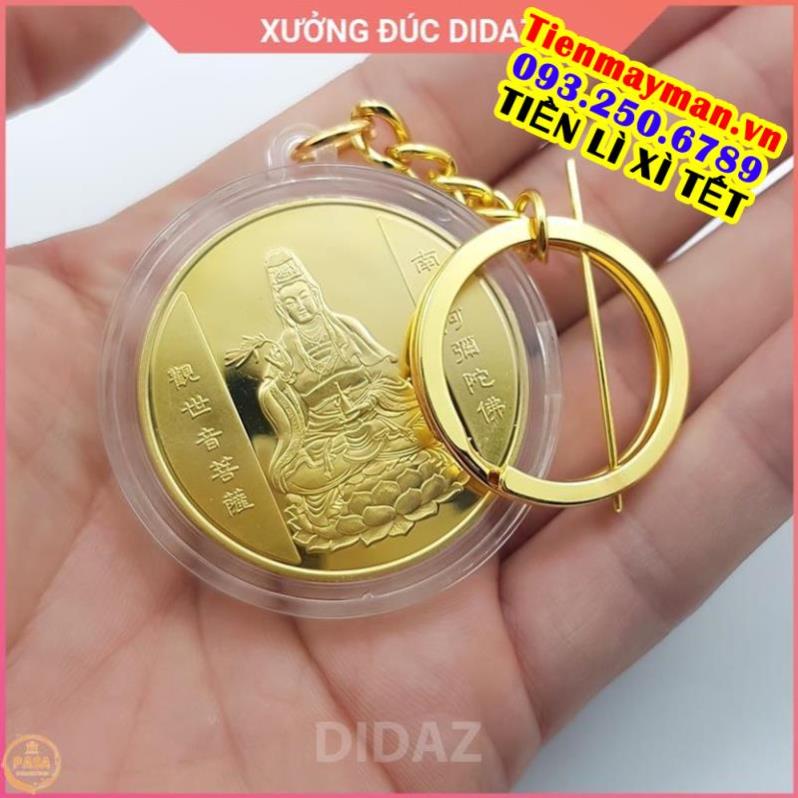 Móc Treo Chìa Khóa xe máy, ô tô, xe hơi Đồng Xu Quan Thế Âm Bồ Tát, cầu bình an, quà tặng ý nghĩa