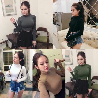 Áo body tay dài croptop thun gân tăm