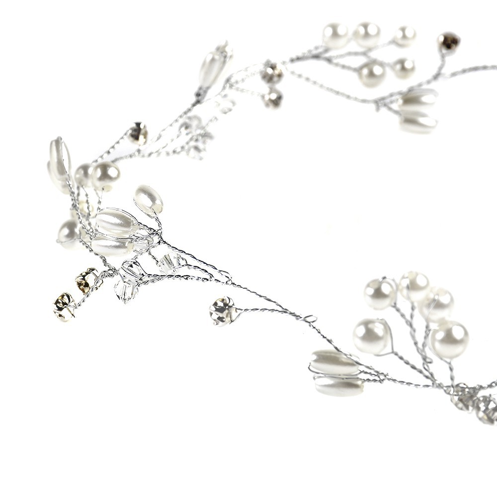 Cài tóc dạng dây kiểu hoa lá phối ngọc và đính đá sang trọng