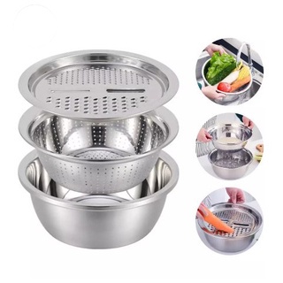 Bộ bào nạo rau củ kiêm rổ và chậu Inox Cao cấp đa năng ( SIZE 26CM )