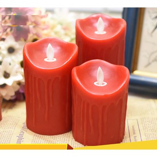 Nến điện tử bằng sáp Đỏ, cao 10cm, đường kính 7.5cm, vỏ chảy, tim nến lắc lư