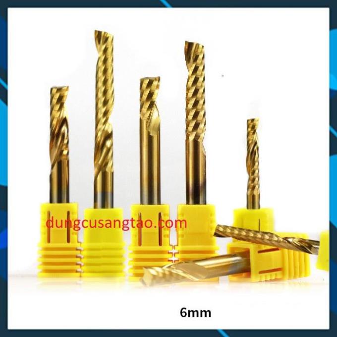 Dao 1me xoắn PVC Xcan - Titanium coating (Dao CNC phay gỗ 1 me xoắn phủ titan) cao cấp
