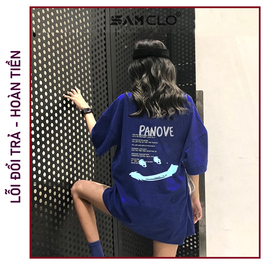 Áo phông tay lỡ nam nữ SAM CLO thun form rộng dáng Unisex - Ulzzang mặc cặp, nhóm, lớp in hình mặt cười chữ PANOVE