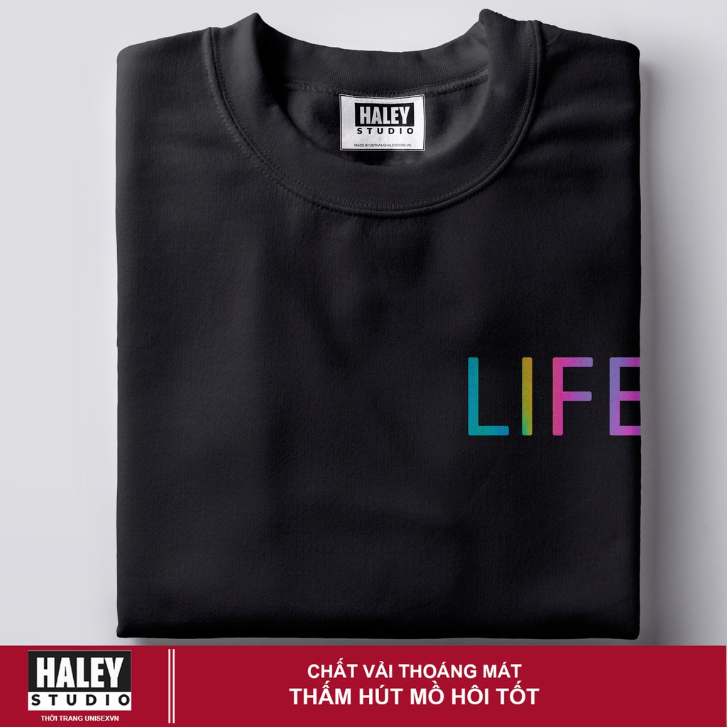 Áo Thun Unisex Form Rộng Nam Nữ Phản Quang LIFE phong cách Hàn Quốc TN145 Haley