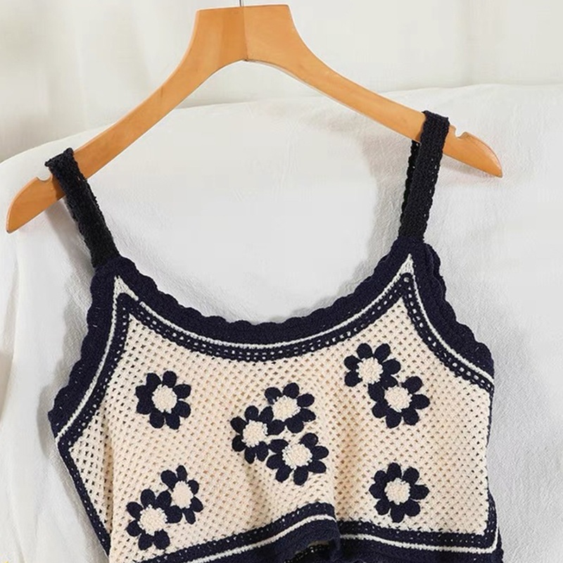 Áo Sweater Dệt Kim Không Tay In Hoa Màu Sắc Tương Phản Thời Trang Cho Nữ