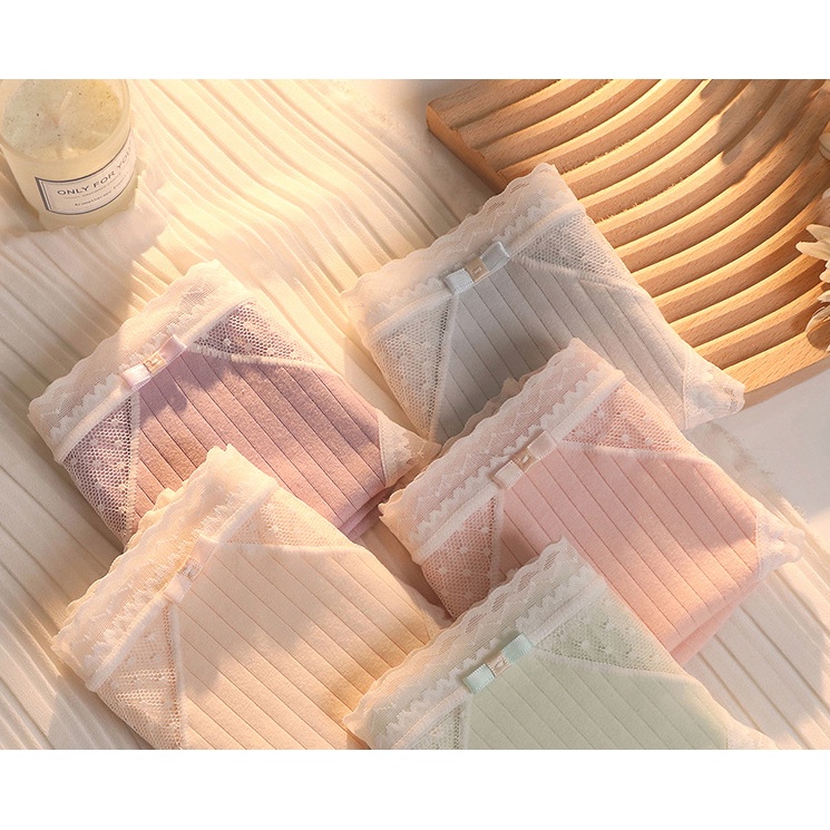 Quần lót nữ cotton viền ren BRALUNE , quần chíp nữ gân tăm kháng khuẩn mã 108