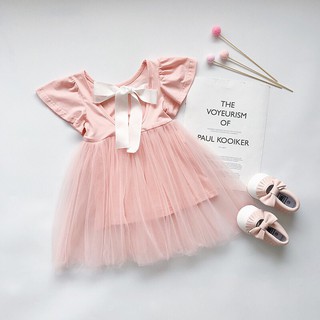 Đầm thun phối lưới nơ lưng