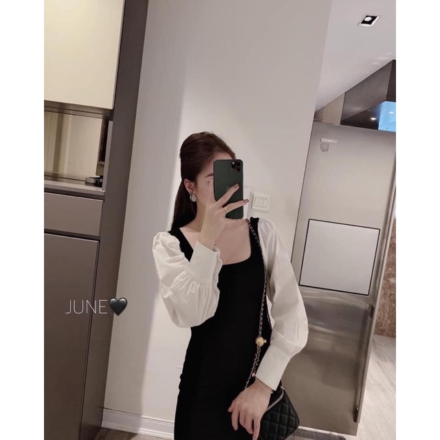 Váy body nữ sexy tay dài cổ trễ chất umi co giãn