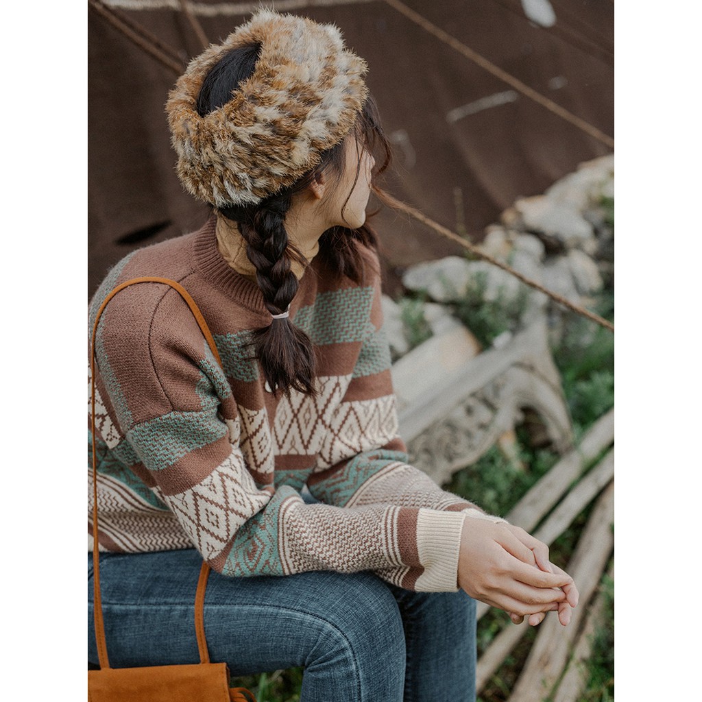 ÁO CADIGAN LEN BOHO HỌA TIẾT MÀU NÂU TÂY RETRO