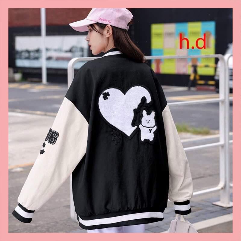 Áo bomber Trái Tim MèoChất gió  ni mềmhàng 1 lớp cổ, tay áo và gấu áo có bo dệt xịnfreesize 50kgphong cách hàn quốc