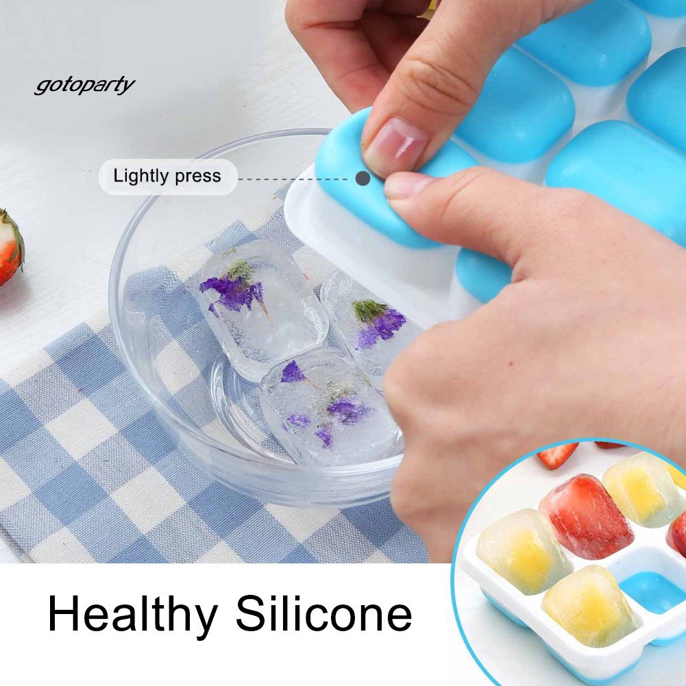 Khay làm đá silicon trữ tủ lạnh tiện ích khay đá mini CÓ NẮP nhiều màu sắc sinh động đồ gia dụng đẹp khuôn làm đá bi