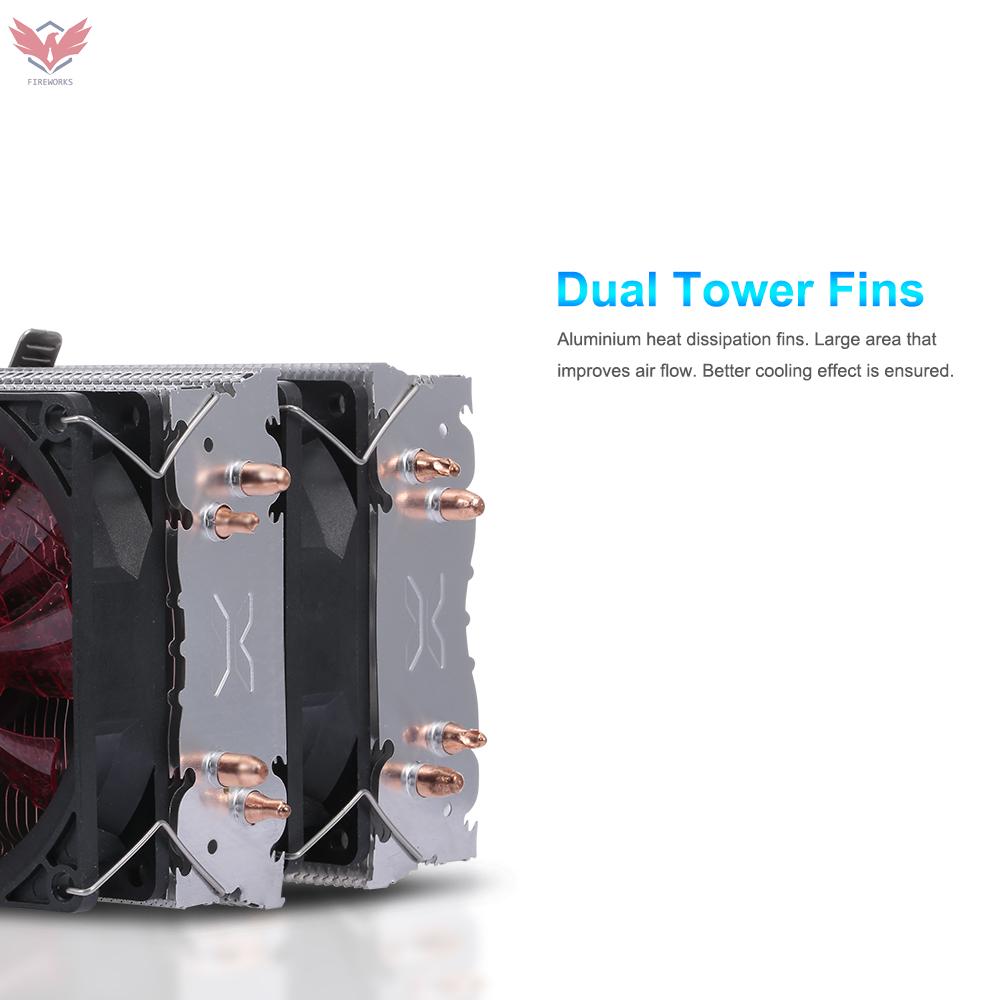 Fire CPU Cooler Fan Heatsink 4 Heatpipe 2 Fans Quiet Heatsink Radiator Support 775/115x/AMD